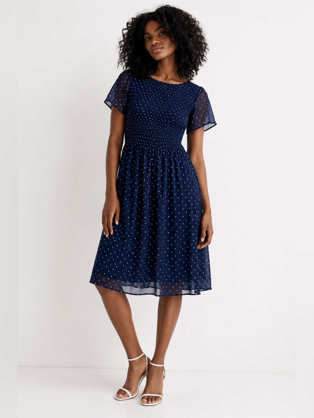 Madewell Georgette Smock-Top Mini Dress in Polka Dot Sz Md